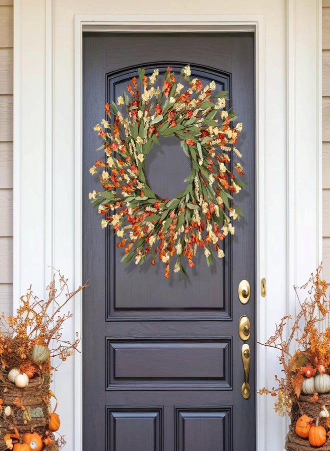 CHEAWRTZ 24 inch Fall Wreaths for Front Door Outside Fall Door Wreath Fall Decorations for Home Decor Autumn Wreath for Fall Front Porch Thanksgiving Harvest Halloween Farmhouse Outdoor Indoors Window Wall - Image 5