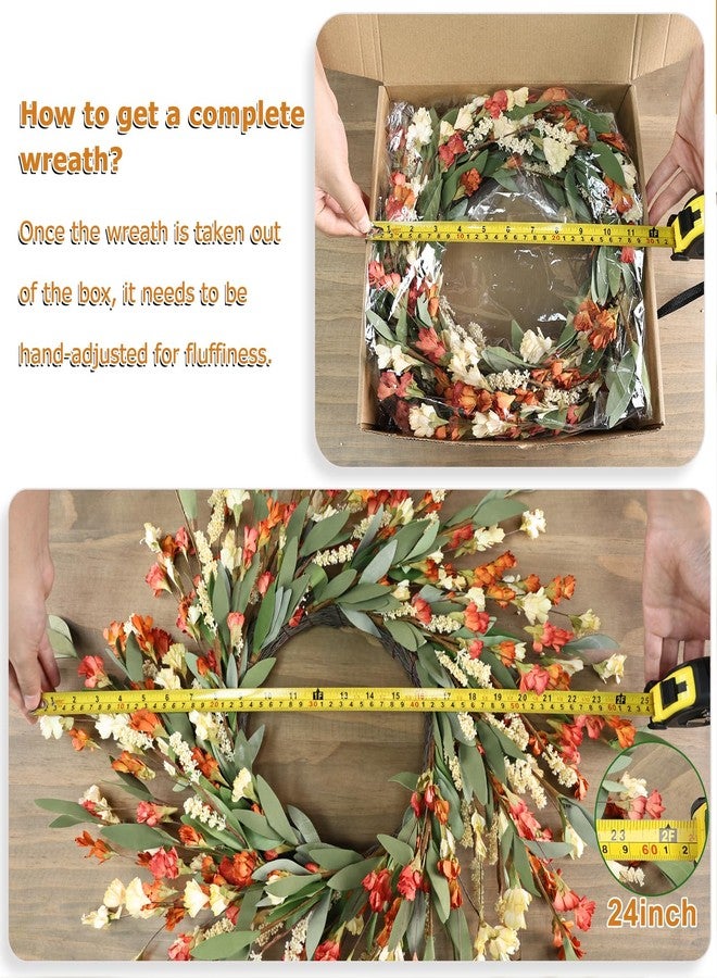 CHEAWRTZ 24 inch Fall Wreaths for Front Door Outside Fall Door Wreath Fall Decorations for Home Decor Autumn Wreath for Fall Front Porch Thanksgiving Harvest Halloween Farmhouse Outdoor Indoors Window Wall - Image 4
