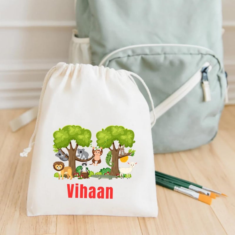 Yellow Nuts Personalied Gift Bags For Return Gifts Party Favour Candy Treat Goody Bag Kids Girls Boys Jungle Animals Cartoon Theme Carry Bags Pack of 6 - Image 4