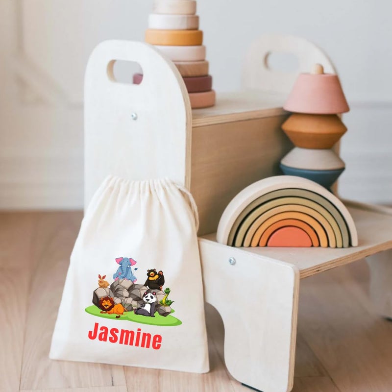 Yellow Nuts Personalied Gift Bags For Return Gifts Party Favour Candy Treat Goody Bag Kids Girls Boys Jungle Animals Cartoon Theme Carry Bags Pack of 6 - Image 2