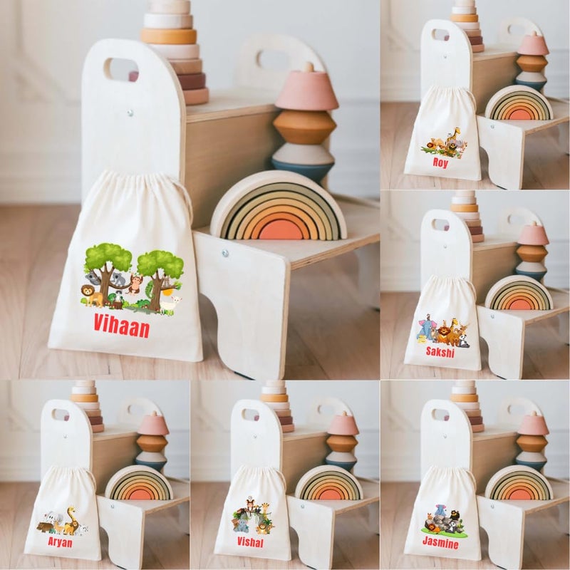 Yellow Nuts Personalied Gift Bags For Return Gifts Party Favour Candy Treat Goody Bag Kids Girls Boys Jungle Animals Cartoon Theme Carry Bags Pack of 6 - Image 1