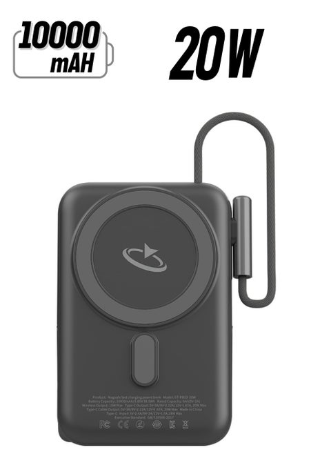 PB03 MagCharge 10K Power Bank 20W with Dual Built-in USB-C Cable, Mini Display, and Fast-Charge MagSafe Functionality