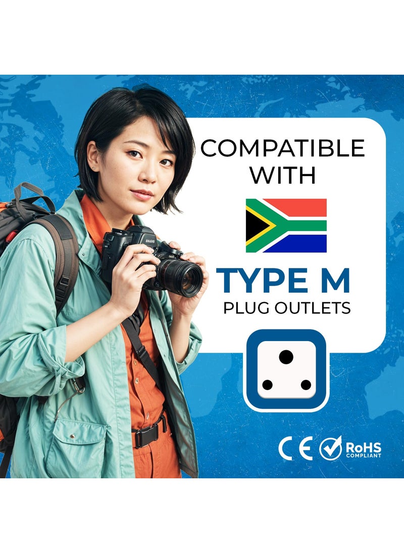 OREI OREI India to South Africa Botswana Namibia More Type M Travel Adapter Plug 2 in 1 CE Certified RoHS Compliant White Color DB10L  - Image 5
