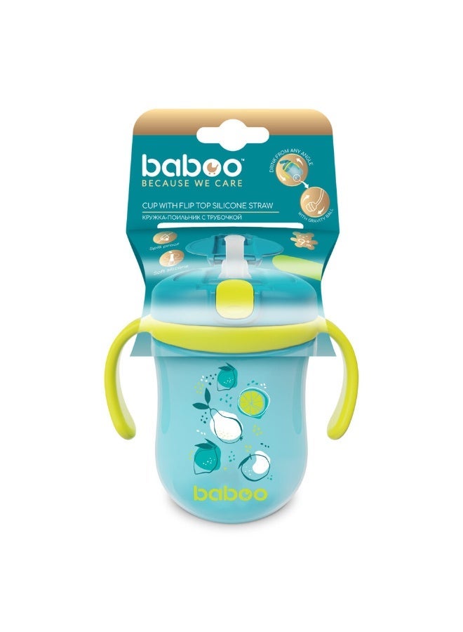 Baboo Sippy Cup with Silicone Straw and Weighted Ball for Baby 9+ Months, Non Spill Cup for Toddlers, Baby Straw Cup with Handles, Spill-Proof, Leak-Proof Soft Spout Cup 300ml (10 oz), BPA-Free (Lagoon Fiesta) - Image 1