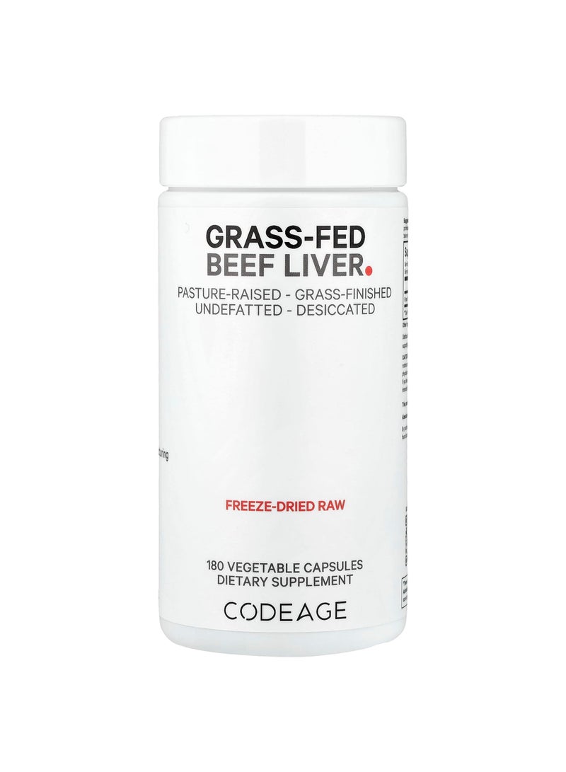 Codeage Grass-Fed Beef Liver, 180 Vegetable Capsules (500 mg per Capsule)