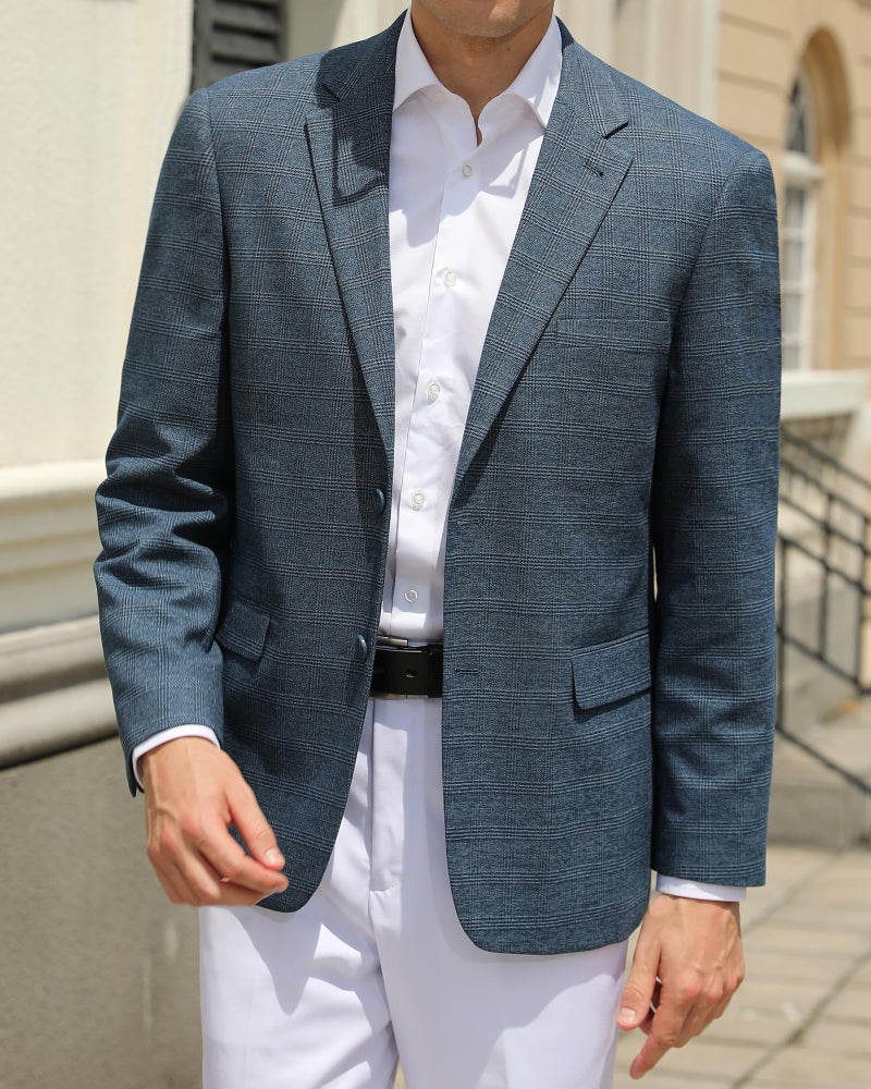P&L Men's Classic Fit Houndstooth Blazer Sport Coat 2 Button Casual Jacket for Business, Party & Travel Medium Blue - Image 2