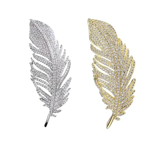 XFSAFDM 2PCS Brooch Pin For Women(White & Gold), Rhinestone Feather Brooch For Men, Elegant Decorative Broches Para Ropa De Mujer, Hat Pins Gift For Anniversary And Special Occasions - Image 1