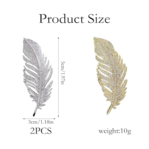 XFSAFDM 2PCS Brooch Pin For Women(White & Gold), Rhinestone Feather Brooch For Men, Elegant Decorative Broches Para Ropa De Mujer, Hat Pins Gift For Anniversary And Special Occasions - Image 2