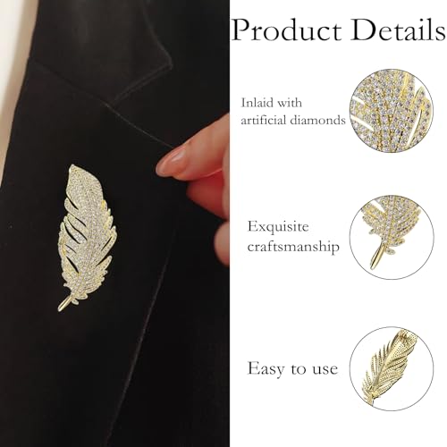 XFSAFDM 2PCS Brooch Pin For Women(White & Gold), Rhinestone Feather Brooch For Men, Elegant Decorative Broches Para Ropa De Mujer, Hat Pins Gift For Anniversary And Special Occasions - Image 3