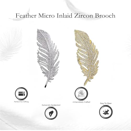 XFSAFDM 2PCS Brooch Pin For Women(White & Gold), Rhinestone Feather Brooch For Men, Elegant Decorative Broches Para Ropa De Mujer, Hat Pins Gift For Anniversary And Special Occasions - Image 4