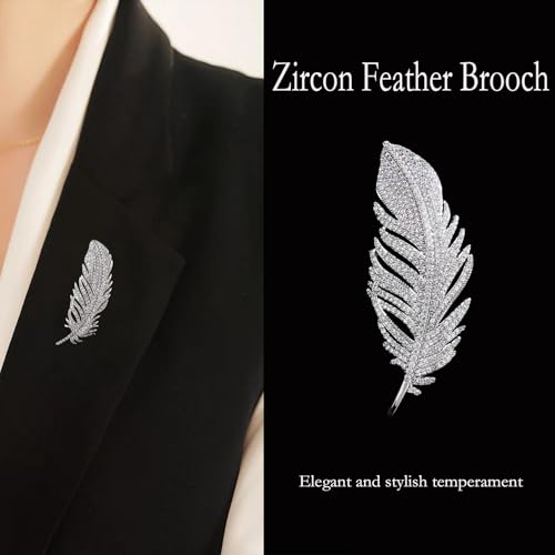 XFSAFDM 2PCS Brooch Pin For Women(White & Gold), Rhinestone Feather Brooch For Men, Elegant Decorative Broches Para Ropa De Mujer, Hat Pins Gift For Anniversary And Special Occasions - Image 5
