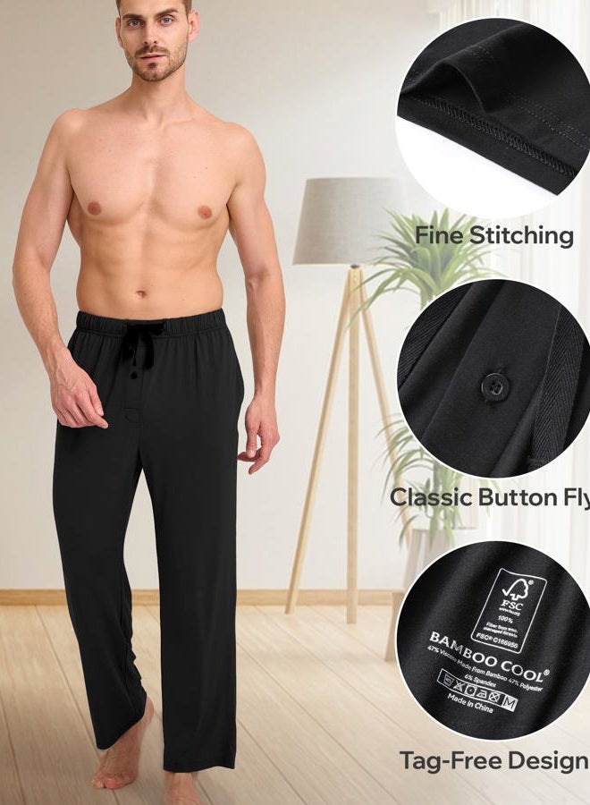 BAMBOO COOL Men's Pajamas Bottoms, Pajama Pants for Men, Lounge Sleep Pant, Pj Bottom, Soft Comfy Sleepwear with Pockets, A-black, Grey(2 Pack), M - Image 3