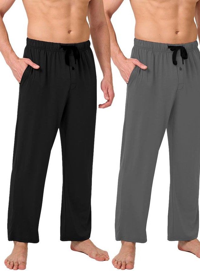 BAMBOO COOL Men's Pajamas Bottoms, Pajama Pants for Men, Lounge Sleep Pant, Pj Bottom, Soft Comfy Sleepwear with Pockets, A-black, Grey(2 Pack), M - Image 1