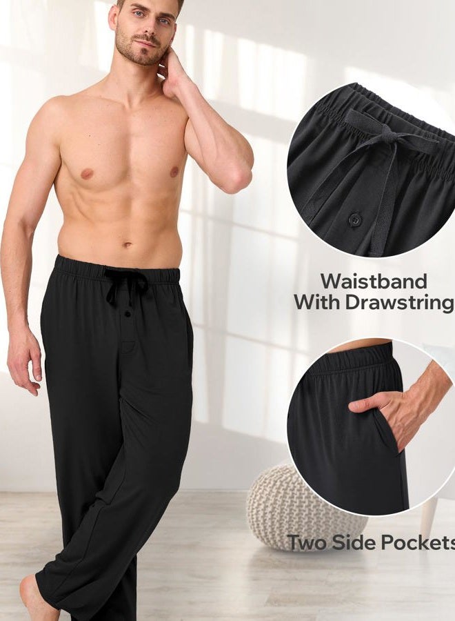 BAMBOO COOL Men's Pajamas Bottoms, Pajama Pants for Men, Lounge Sleep Pant, Pj Bottom, Soft Comfy Sleepwear with Pockets, A-black, Grey(2 Pack), M - Image 2