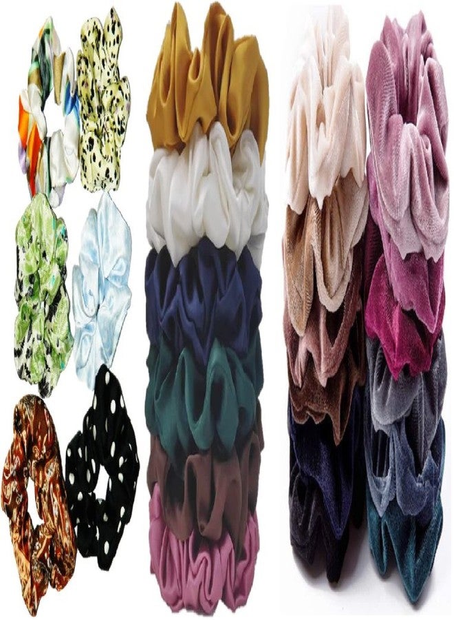 DIAN Multicolor Pack of 24 Hair Scrunchies, Ponytail Holder, Hair Tie, Hair Bow, Rubber Bands in Satin Solid, Velvet Fabric & Printed for Women, Teens and Girls - Image 1