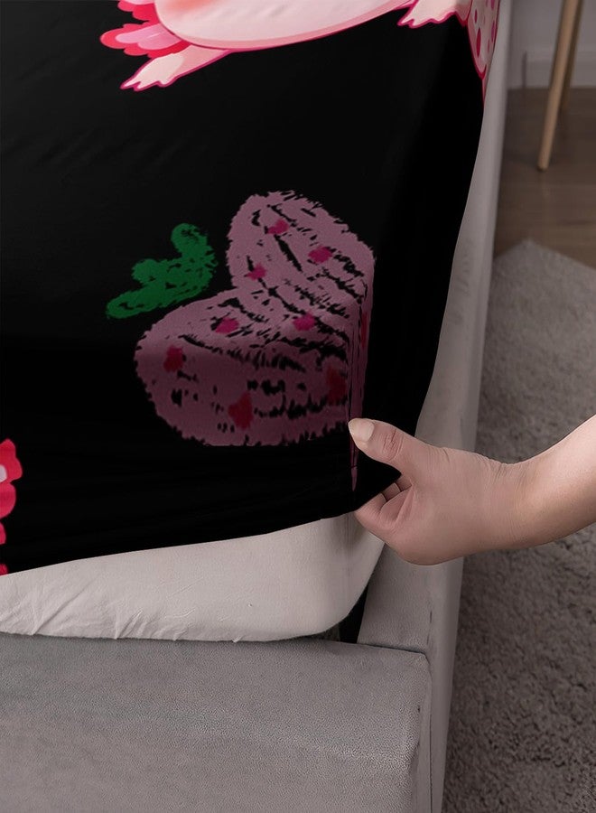 UEVBF Cute Axolotl Bed Set, Full Size Pink Axolotl Strawberry Printed Bedding,1 Fitted Sheet Set + 2 Pillowcases. - Image 5