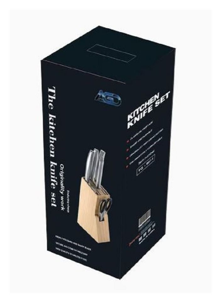 AGD 5-Piece Knives Set With Stand Silver/Black 17x36x15cm - Image 3