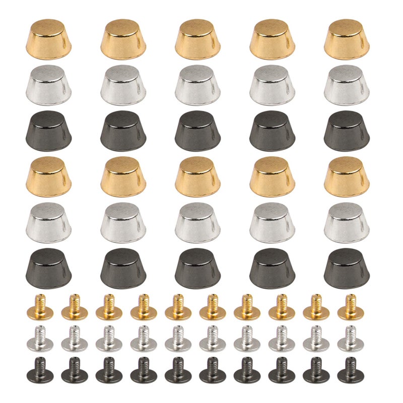 AUEAR 30 Pack Screw Back Stud Purse Feet Metal Studs Rivet for Leather Bag Craft DIY Flat Head 11 mm Silver  Gold Gun Black