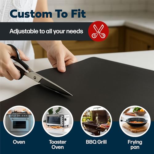 Cooks Innovations ابتكارات كوكز - مصنوعة في الولايات المتحدة الأمريكية حصيرة حماية الفرن غير اللاصقة - بطانة رف فرن غير لاصقة قوية لحماية أفران الحمل الحراري والكهربائية والغازية والميكروويف - حصيرة خبز مقاومة للحرارة وخالية من BPA وPFOA - Image 4