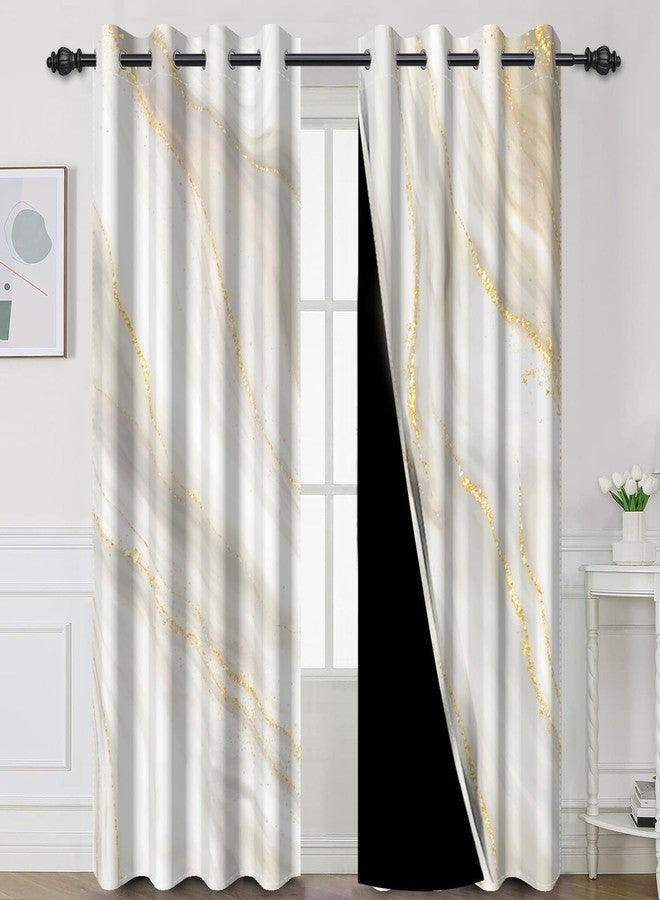 DASHAN White Gold Marble Blackout Curtains for Bedroom 84 inch Long 2 Panels Elegant Luxury Window Curtains for Living Room Grey Beige Room Darkening Curtains Window Treatment Drapes 52Wx84L - Image 1