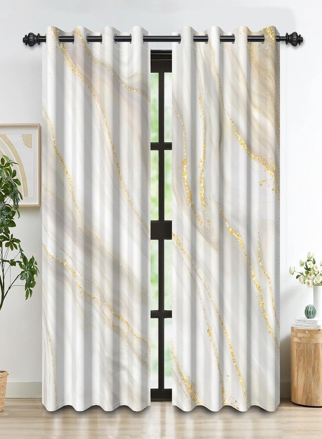 DASHAN White Gold Marble Blackout Curtains for Bedroom 84 inch Long 2 Panels Elegant Luxury Window Curtains for Living Room Grey Beige Room Darkening Curtains Window Treatment Drapes 52Wx84L - Image 2