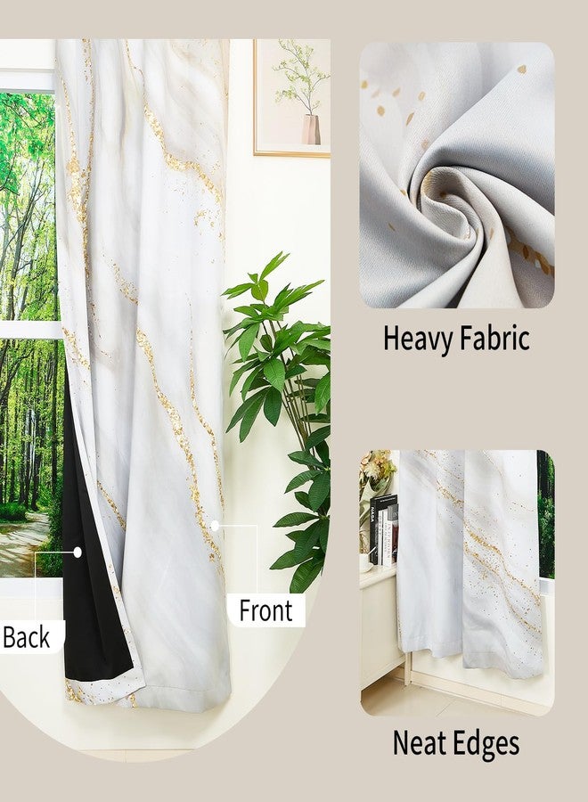 DASHAN White Gold Marble Blackout Curtains for Bedroom 84 inch Long 2 Panels Elegant Luxury Window Curtains for Living Room Grey Beige Room Darkening Curtains Window Treatment Drapes 52Wx84L - Image 4