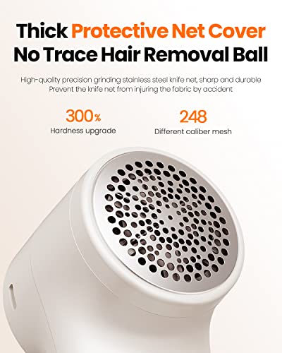 GAIATOP Fabric Shaver Rechargeable Lint Remover 3 Speeds Sweater Defuzzer, Cute Digital Screen Large Storage 6-Leaf Blades, Fuzz Pills Bobbles Trimmer for Clothes Furniture Bedclothes White 1 pcs - Image 4
