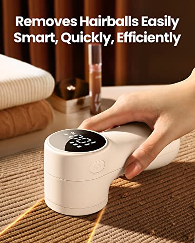 GAIATOP Fabric Shaver Rechargeable Lint Remover 3 Speeds Sweater Defuzzer, Cute Digital Screen Large Storage 6-Leaf Blades, Fuzz Pills Bobbles Trimmer for Clothes Furniture Bedclothes White 1 pcs - Image 2