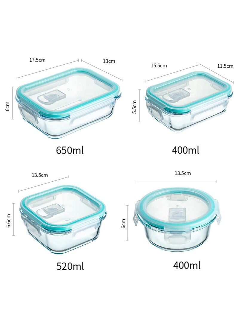 TYCOM Glass Meal Prep Containers (4 pcs Mixed) - Glass Food Storage Containers with Lids, Glass Lunch Box, Portion Control, Airtight, Glass Bento Box Lunch Containers- 4P  - Image 2