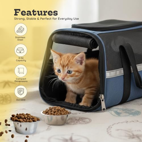 AASPIRE PETS 2 Pack Shallow Stainless Steel Cat & Dog Bowls, 1 Cup (8 oz) Each, Heavy Duty Small Pet Only Puppy Kitten & Birds Feeder Replacement Bowl, Rust Resistant Metal Cat Dishes for Food & Water - Image 5