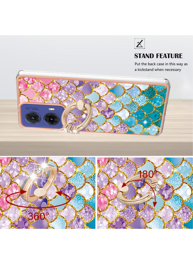 S-TOP Case For Motorola Moto G85 Electroplating Pattern IMD TPU Shockproof Case with Rhinestone Ring Holder - Image 3