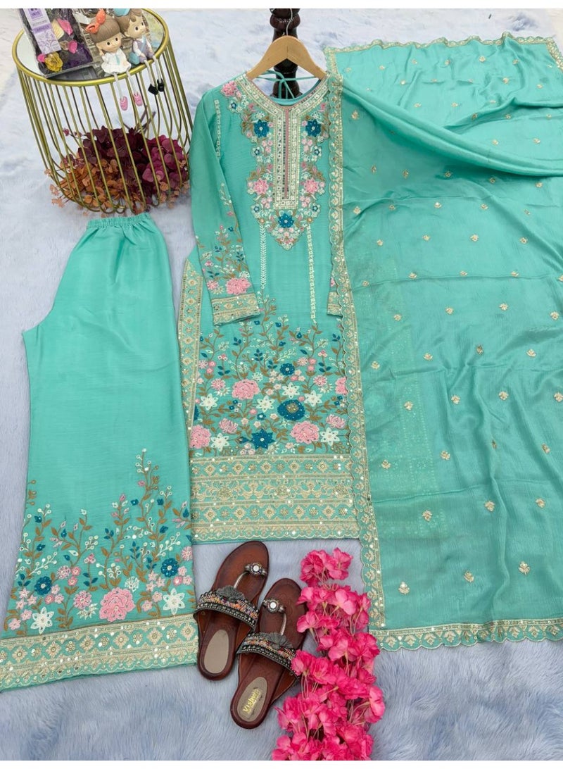 Super Asian Designer Heavy Silk salwar kamez Set with Embroidery, Diamond & Hand Work – Premium Festive Wear  - Image 5