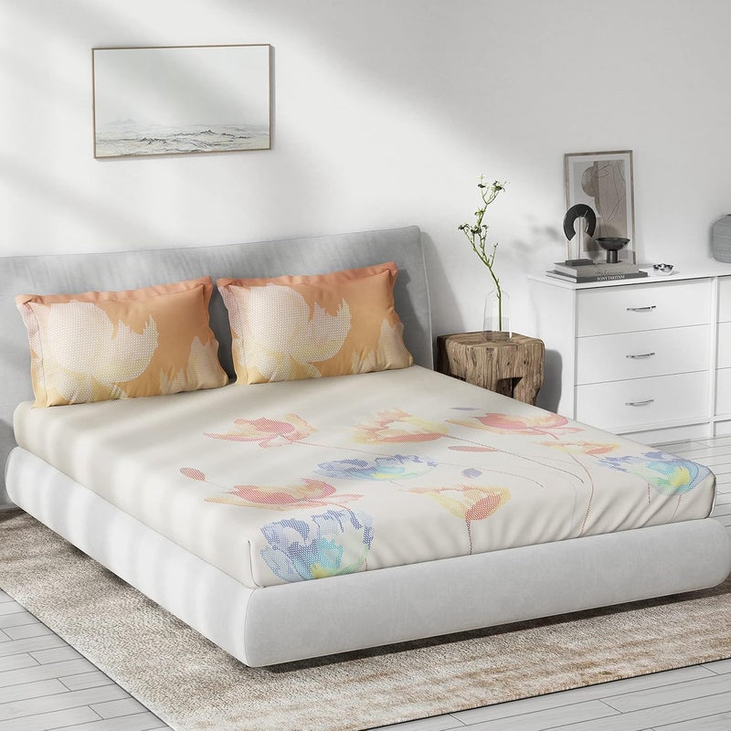 DDECOR Live beautiful DDECOR Rhapsody 100 Cotton Double Bedsheet with 2 Pillow Covers Orange 