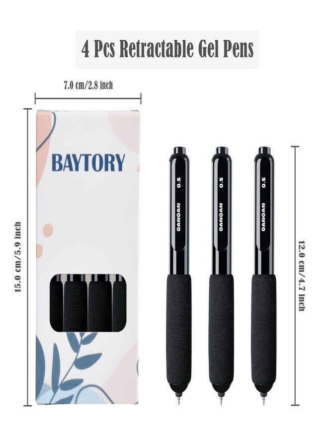 BAYTORY 4Pcs Retractable Gel Pens, Quick Dry Black Ink 0.5mm Fine Point Pen, Comfortable Grip Smooth Writing for Journaling, School Office Supplies (Black) - Image 2