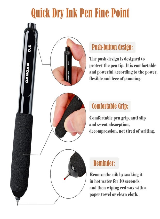 BAYTORY 4Pcs Retractable Gel Pens, Quick Dry Black Ink 0.5mm Fine Point Pen, Comfortable Grip Smooth Writing for Journaling, School Office Supplies (Black) - Image 4