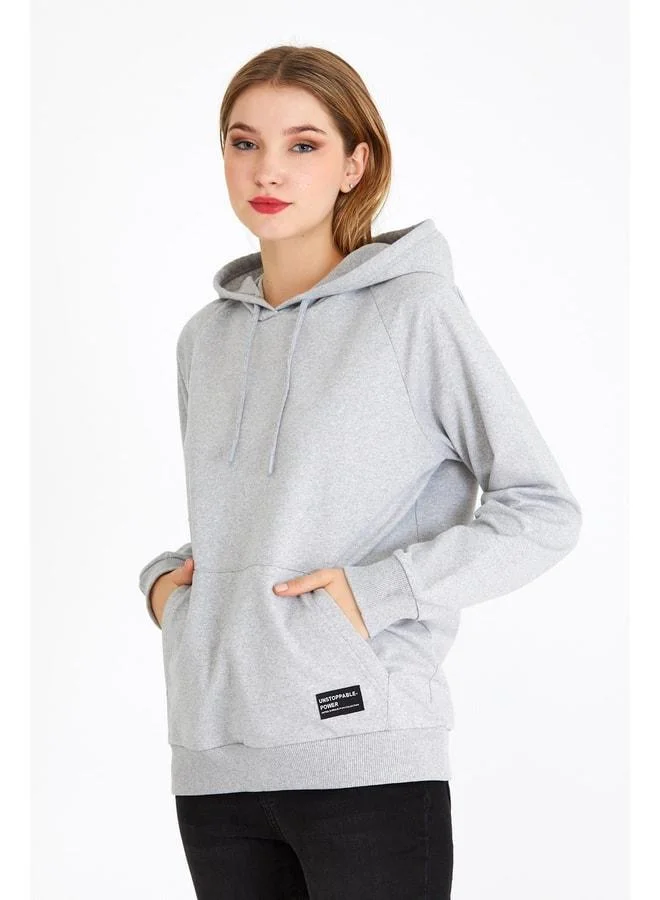 Mmetalic  Women's Gray Basic Hooded Knitted Sweatshirt for Women | Best Price UAE