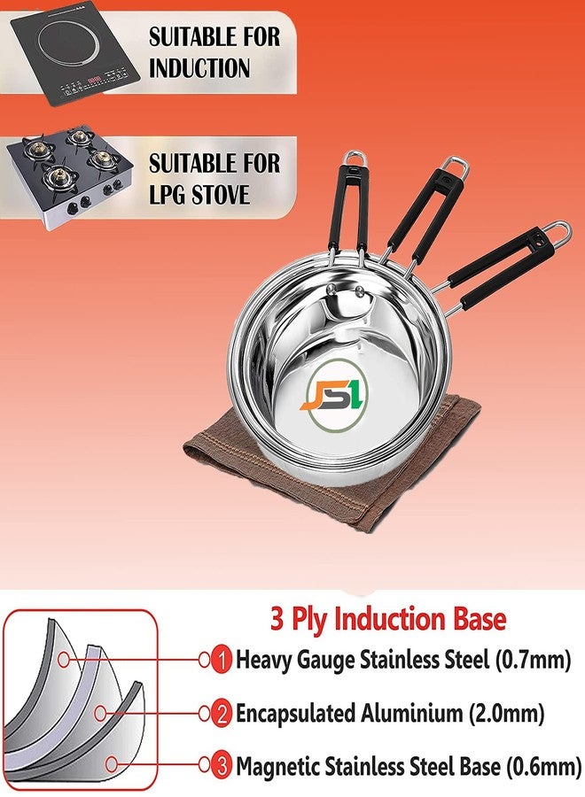 JSI Stainless Steel Heavy Guage Fry Pan with Silicon Handle I 1200 ML I Induction & Gastove Compatible with TRIPLY Base I Saute Pan for Kitchen (1200 ML) - Image 3