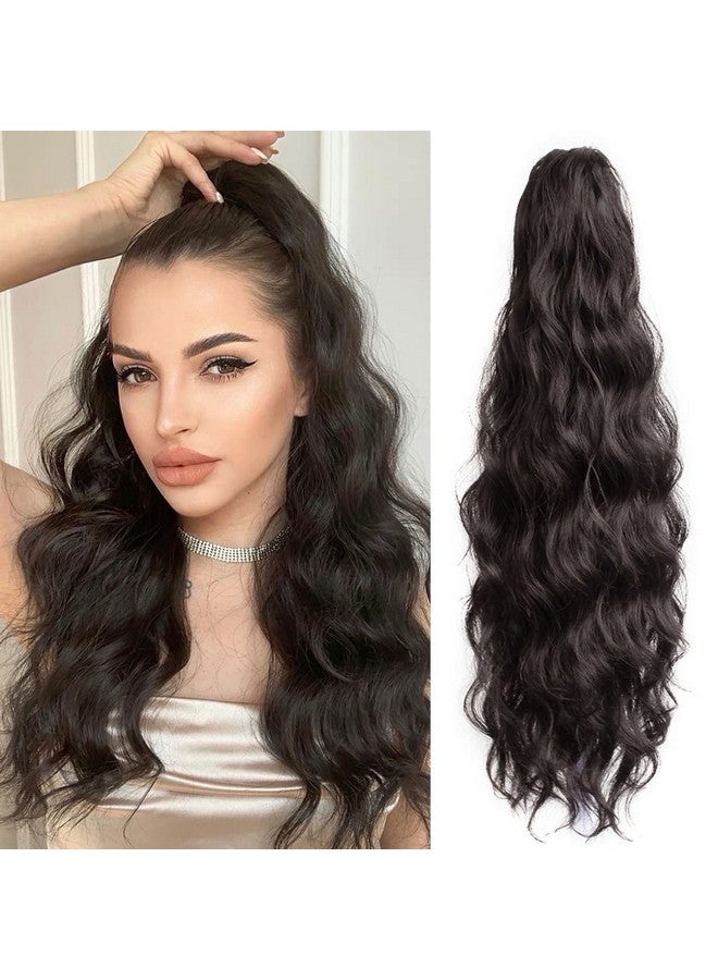 سترايد وصلات شعر ذيل الحصان من StrRid، وصلات شعر ذيل الحصان بمشبك مخلب، ذيل حصان مموج بطول 22 بوصة، شعر مستعار مجعد صناعي، قطع شعر يومية للنساء، 6 أونصة - بني داكن - Image 1