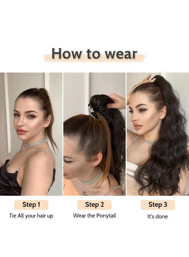 سترايد وصلات شعر ذيل الحصان من StrRid، وصلات شعر ذيل الحصان بمشبك مخلب، ذيل حصان مموج بطول 22 بوصة، شعر مستعار مجعد صناعي، قطع شعر يومية للنساء، 6 أونصة - بني داكن - Image 3