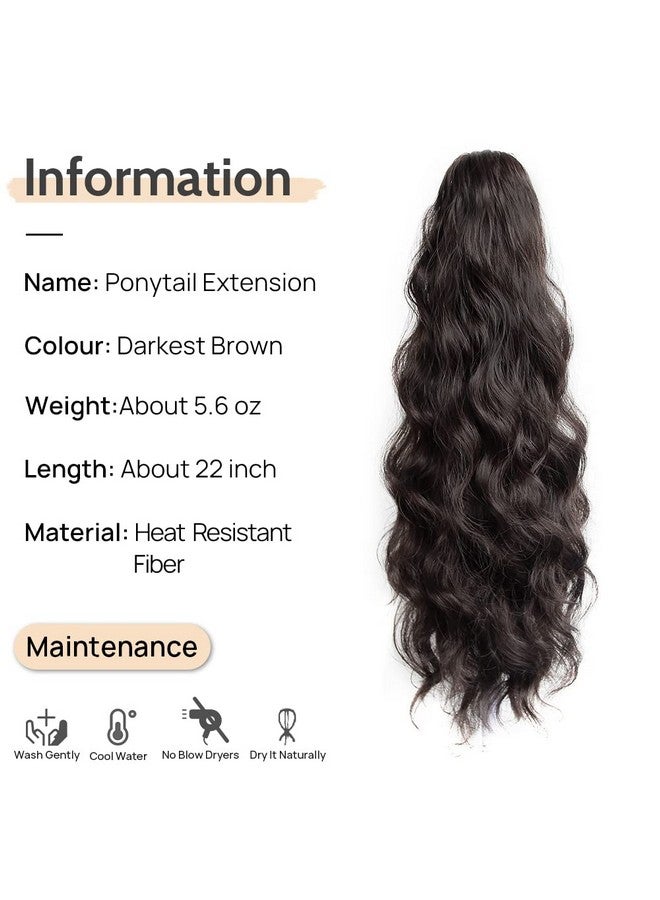 سترايد وصلات شعر ذيل الحصان من StrRid، وصلات شعر ذيل الحصان بمشبك مخلب، ذيل حصان مموج بطول 22 بوصة، شعر مستعار مجعد صناعي، قطع شعر يومية للنساء، 6 أونصة - بني داكن - Image 2