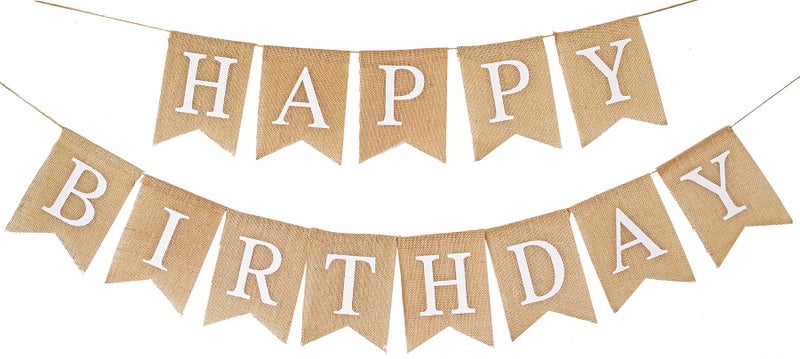 CROWNOS Happy Birthday Bannner Pre Strung Burlap Happy Birthday Sign For Birthday Party Decorations - Image 1
