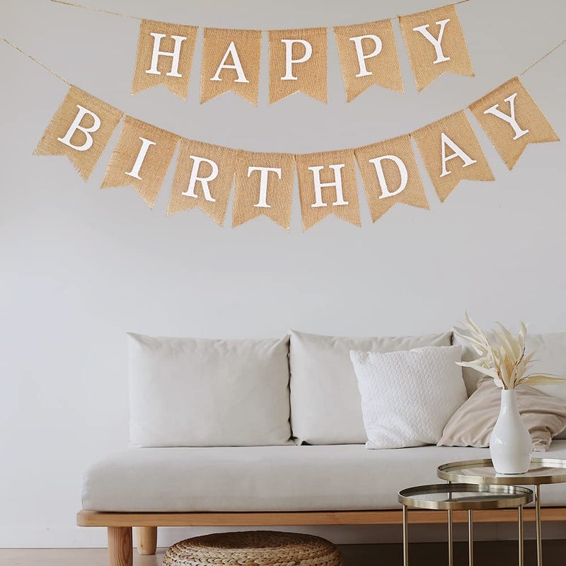 CROWNOS Happy Birthday Bannner Pre Strung Burlap Happy Birthday Sign For Birthday Party Decorations - Image 5