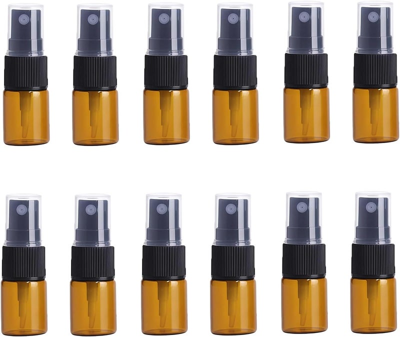 UPSTORE 12Pcs 5ml/0.17oz Glass Spray Bottles Empty Refillable Fine Mist Spray Bottle Dispenser with Cap Essential Oil Liquid Containers Jar for Perfume - Image 1