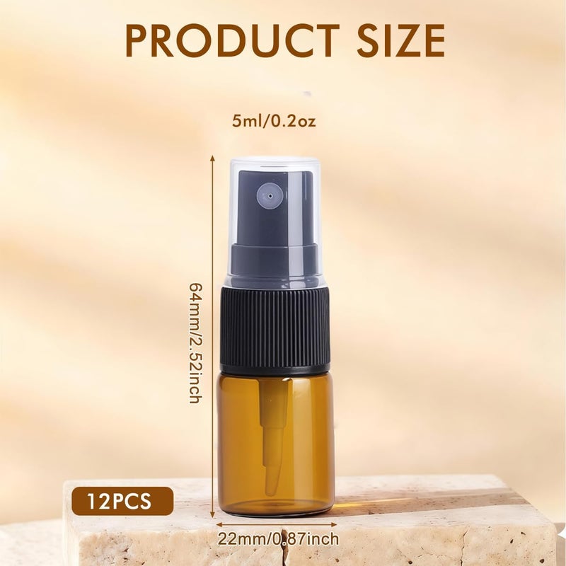 UPSTORE 12Pcs 5ml/0.17oz Glass Spray Bottles Empty Refillable Fine Mist Spray Bottle Dispenser with Cap Essential Oil Liquid Containers Jar for Perfume - Image 2