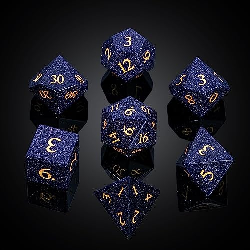 UDIXI Stone DD Dice Set 7PCS Blue Sandstone Gemstone DND Dice with Leather Gift Box for Role Playing Game and Other Tabletop Games - Image 5