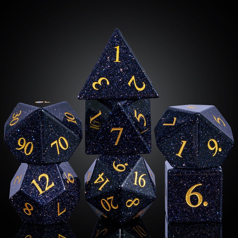 UDIXI Stone DD Dice Set 7PCS Blue Sandstone Gemstone DND Dice with Leather Gift Box for Role Playing Game and Other Tabletop Games - Image 3