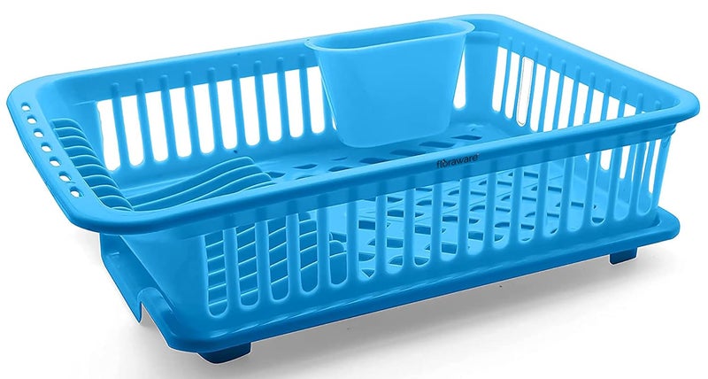 Floraware FI Unbreakable Kitchen Sink Dish Drying Corner Dish Drainer and Drying Rack for Kitchen Blue - Image 1