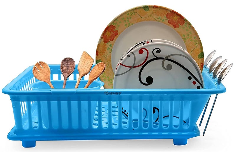 Floraware FI Unbreakable Kitchen Sink Dish Drying Corner Dish Drainer and Drying Rack for Kitchen Blue - Image 3