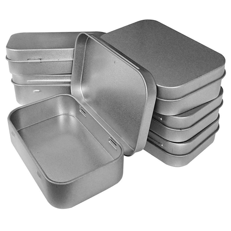 Hulless 6 Pcs Metal Hinged Tin Box Container Mini Portable Small Storage Container Kit with Lid for Home Storage 37x23x08 Inch Silver