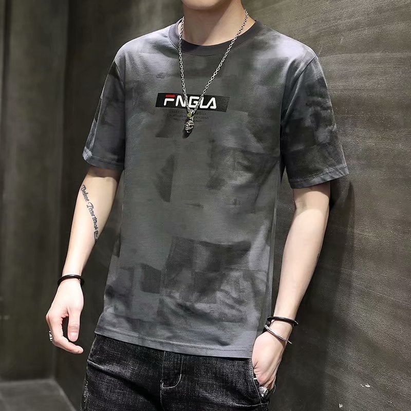 Summer New Men's Graffiti Short-sleeved Student Loose Large Size Round Neck Camouflage T-Shirt Instagram Popular Couple Top - Image 3